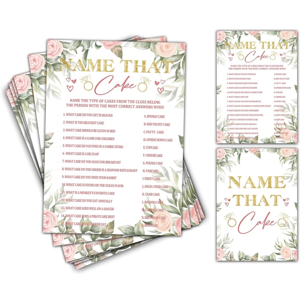 Bridal Shower Game- Name That Cake Wedding Party Game - Boho Floral